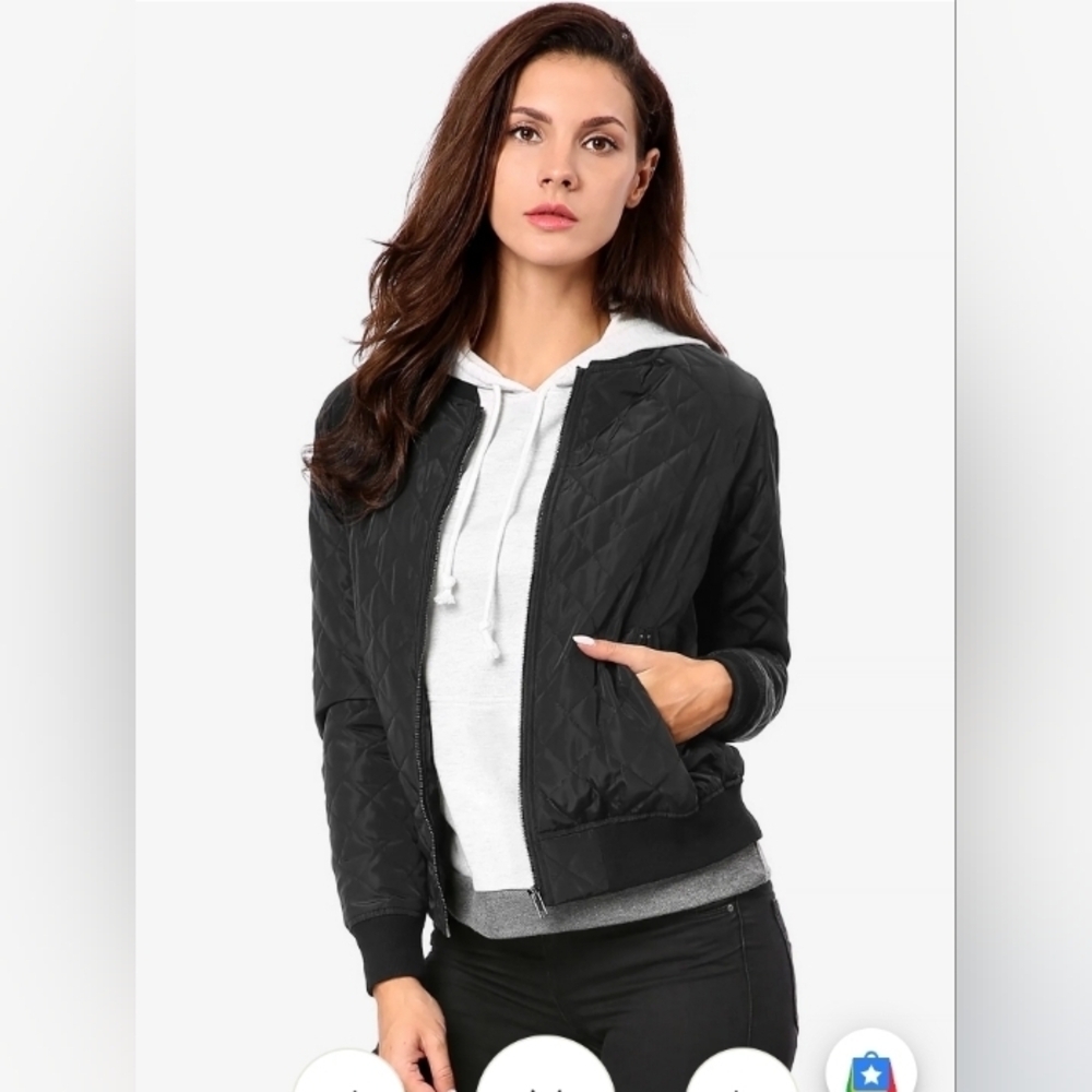 Allegra K Women's Casual Zip Up Raglan Long Sleeve Quilted Bomber Jacket